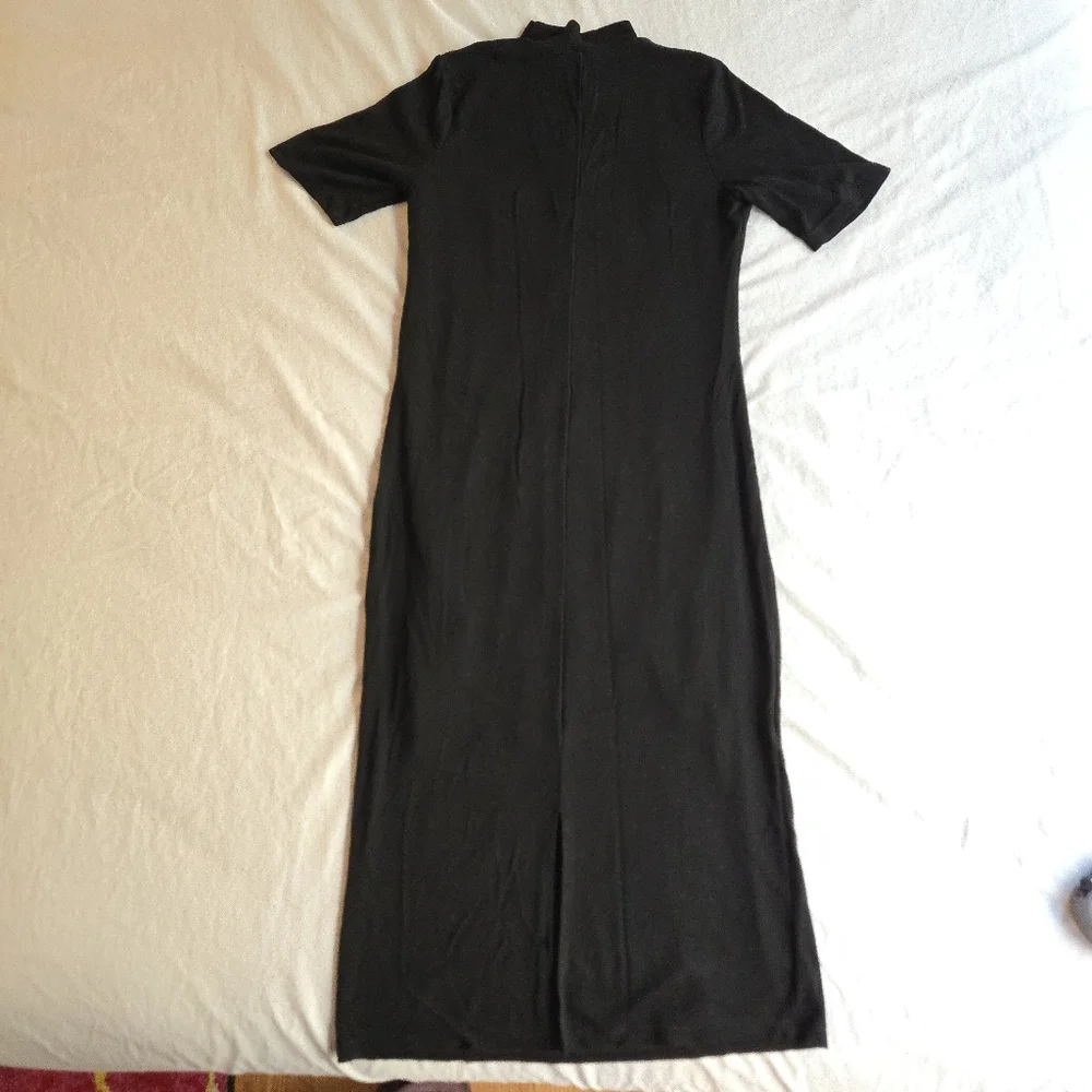 Marine Layer Black Lexi Rib Mock Neck Midi Dress Tencel Short Sleeve Fall - Picture 11 of 13